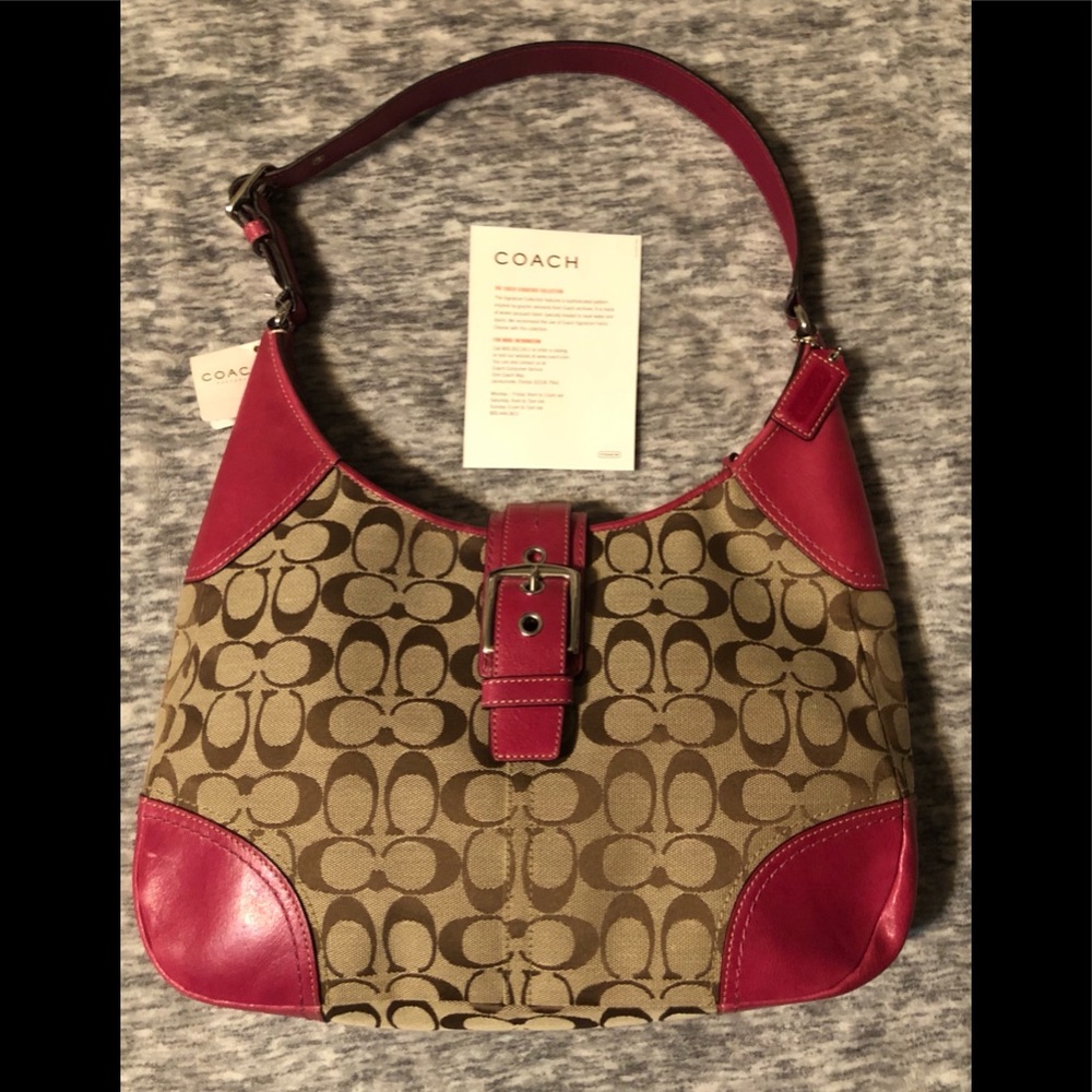 NWT Coach signature pink and brown large hobo